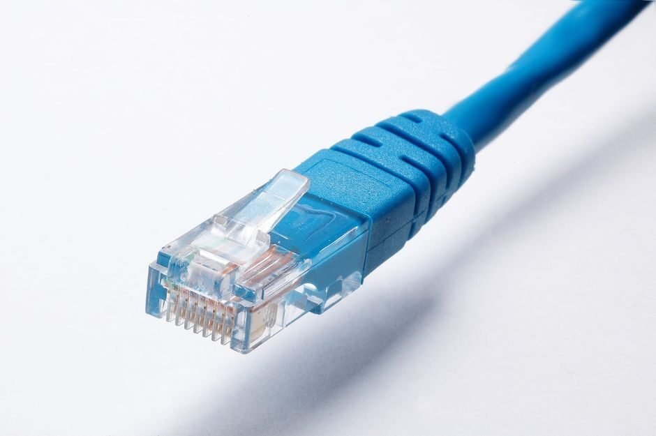 Ethernet cable connected to a network switch