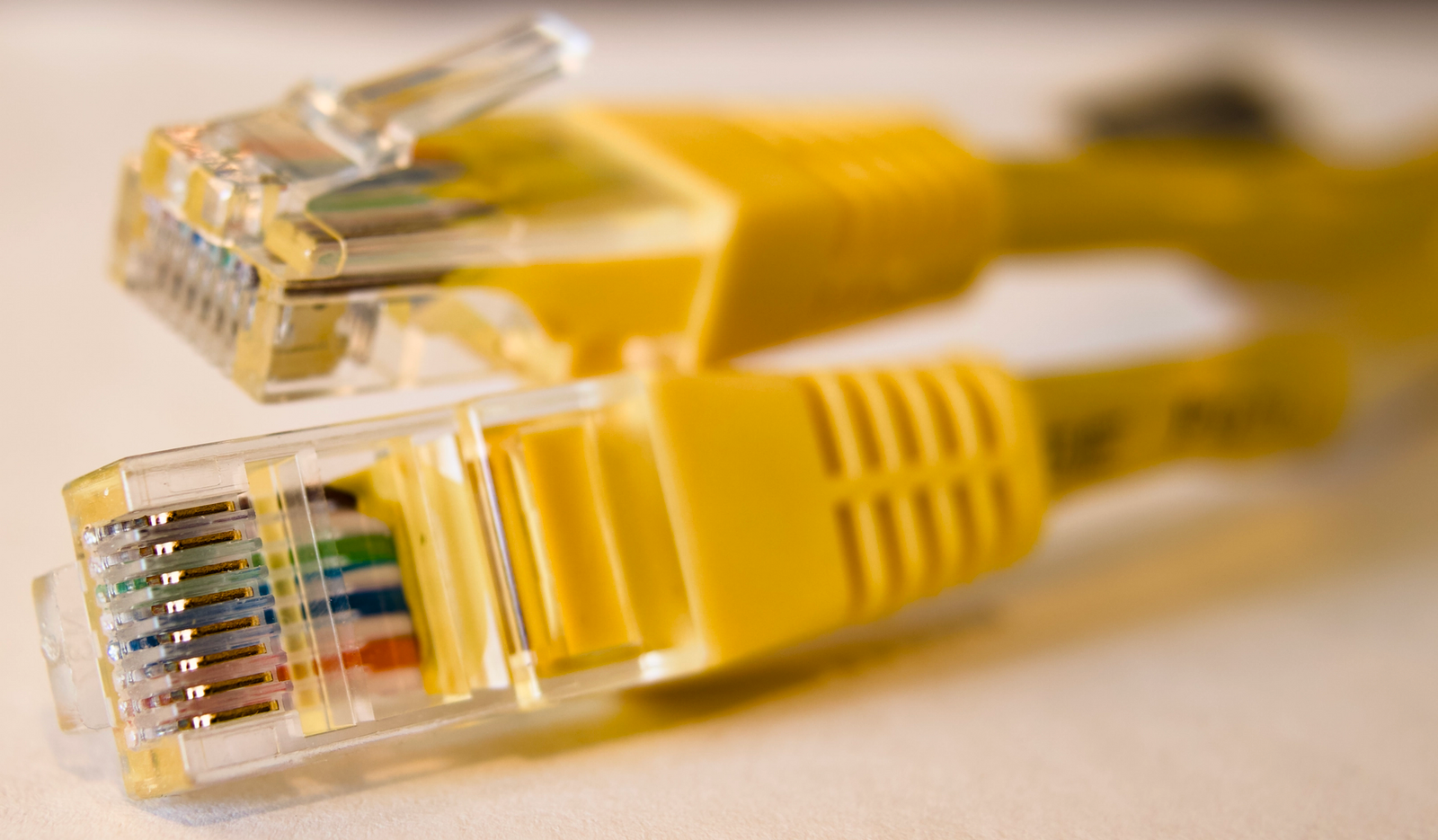 Ethernet connector plugged in for an accurate network speed checker test