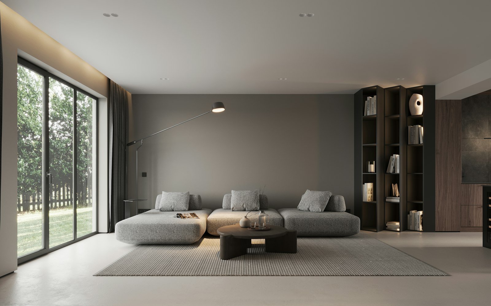 Modern living room in a home covered by a mesh Wi-Fi system